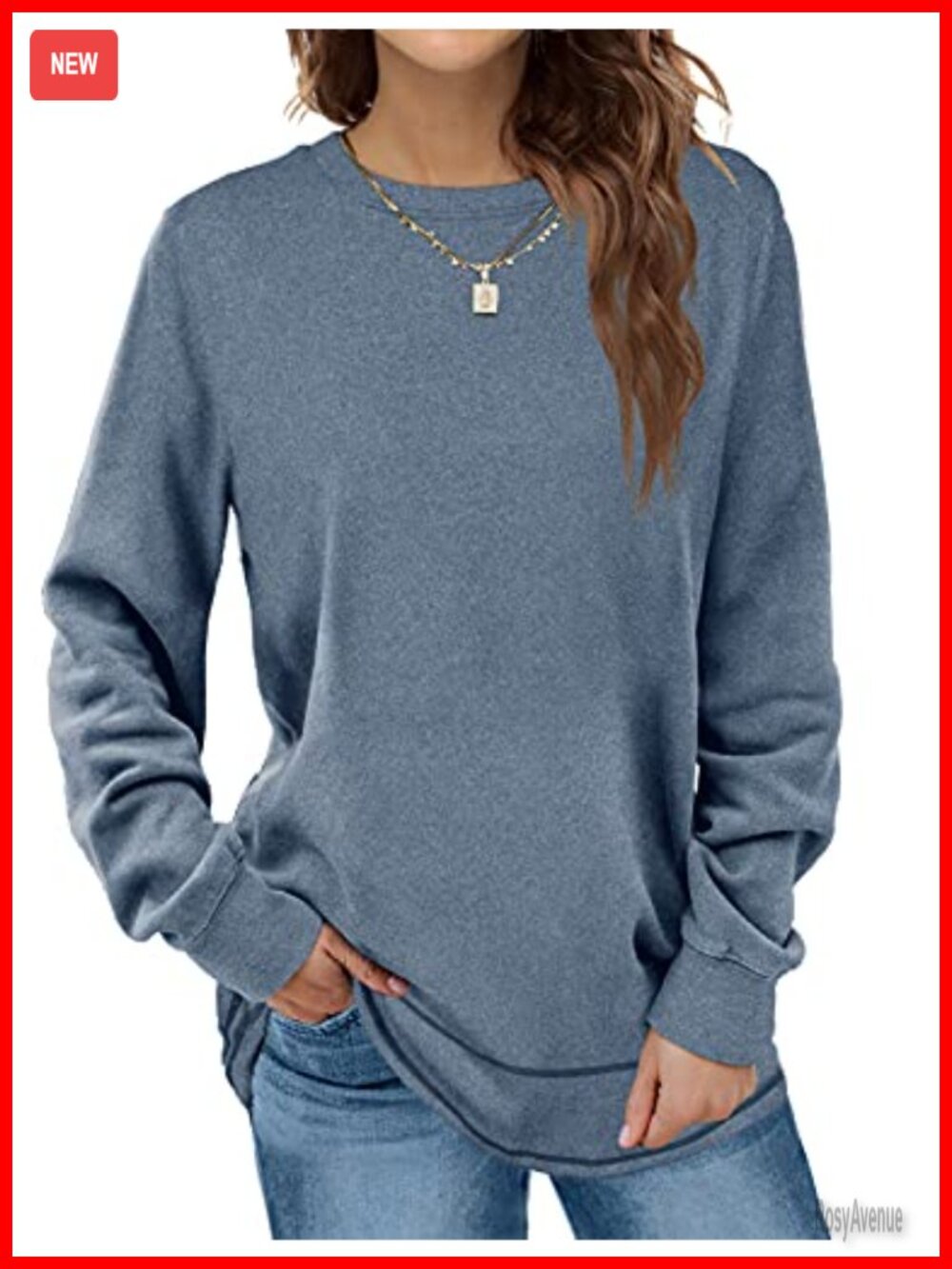 Crewneck Long Sleeve Sweatshirt Tunic Top Curved Hem Pullover